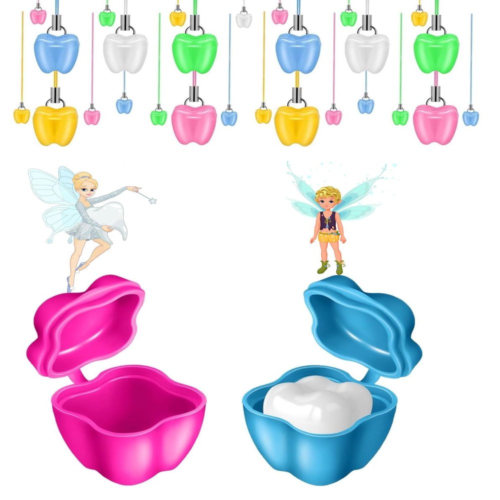 AmeriCan Goods 10 Pcs Children Tooth Box Cute Necklace Holder for Tooth Fairy, Gift from Dental Offices, School & Kindergarden