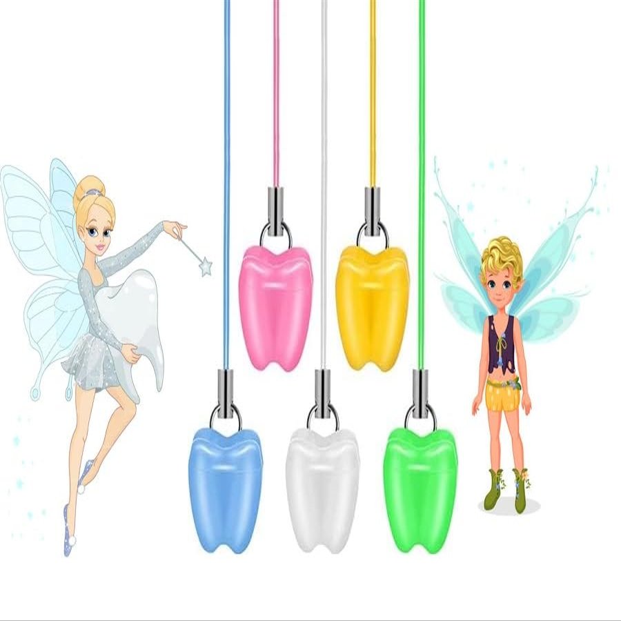 AmeriCan Goods 25 Pcs Children Tooth Box Cute Necklace Fairy Holder for Tooth, Gift from Dental Offices, School & Kindergarden