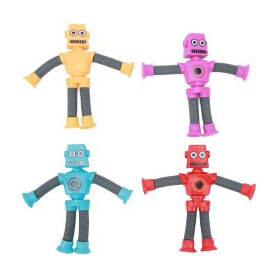 4pcs Telescopic Suction Cup Robots Toy, Shape Changing Robot Telescopic Tube, Telescopic Suction Cup Robot Toy, Plastic Flexible Cartoon Puzzle Suction Cup for Boys Girls