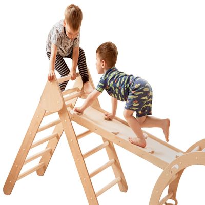 Climbing Set of Three Items, Foldable Triangle + Climbing Arch + Climbing Ramp, Triangle With Ramp, Climbing Triangle, Montessori Furniture (Boho)