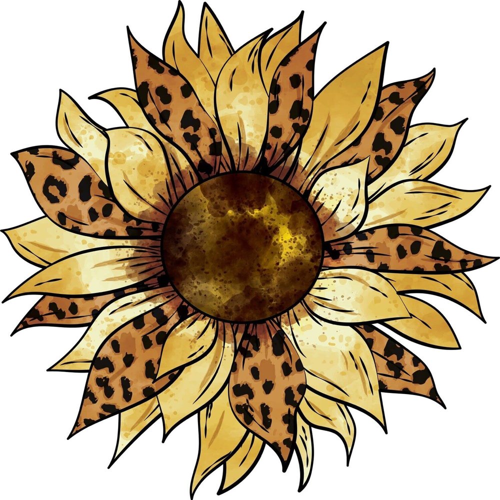 Sunflower Leopard Print Sticker Petals Flower Summer Fall Boho Hippie (4 Inch)