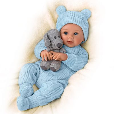The Ashton-Drake Galleries Sherry Rawn So Truly Real Aiden, My Snuggle Pup Vinyl Baby Doll and Plush Dog Set, Poseable Doll with RealTouch Vinyl Skin, Hand-Rooted Hair, Weighted Body