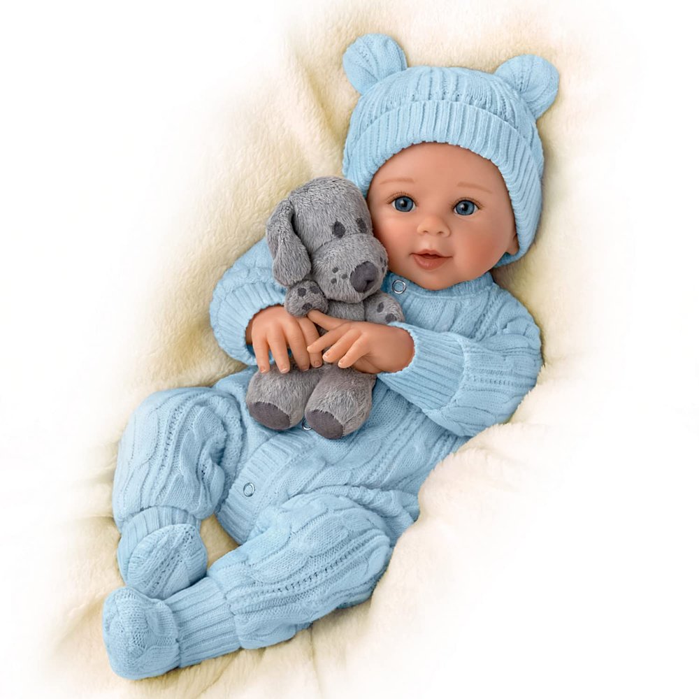 The Ashton-Drake Galleries Sherry Rawn So Truly Real Aiden, My Snuggle Pup Vinyl Baby Doll and Plush Dog Set, Poseable Doll with RealTouch Vinyl Skin, Hand-Rooted Hair, Weighted Body