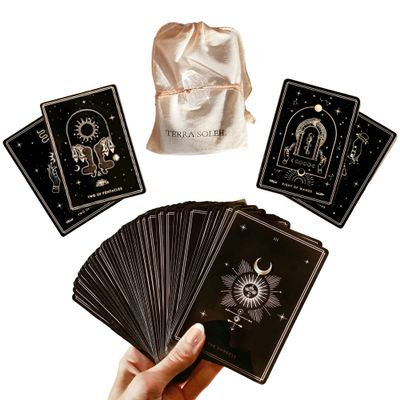 Terra Soleil Dreamspell Tarot Deck | 78 Black Tarot Cards, Oracle Beginner's Complete Card Deck, Witch Divination Tools