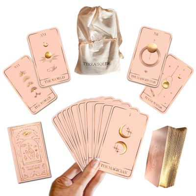 Luna Soleil Tarot Deck in Rose Quartz | 78 Pink Tarot Cards, Light Baby Pink, Gold Foil Edges, Beginner's Complete Oracle Card Deck, Divination Tools