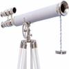 64" Floor Standing Admiral Chrome Griffith Astro Telescope, Nautical Home Decor Fully Functional White Leather Decorative Telescopes view 1