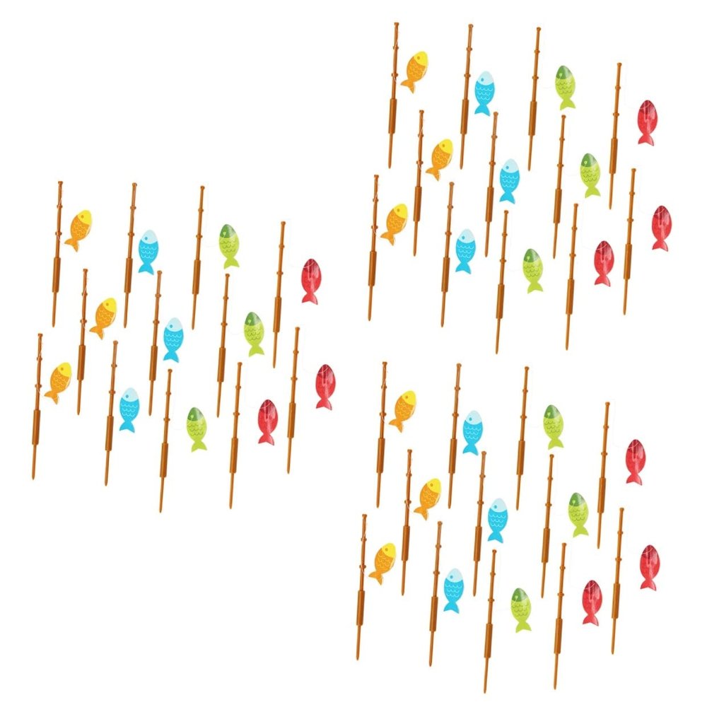 Tofficu 36pcs Mini Fishing Pole Cake Toppers Fishing Theme Party Decorations for Birthdays Cocktails Creative for Fun Celebrations