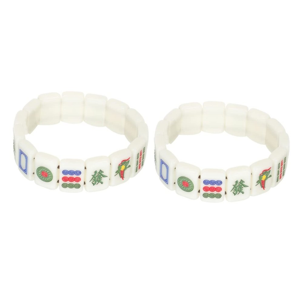 2pcs Wrist Bracelets Elasticity Bracelet Elasticity Wrist Jewelries Mahjong Lover Chinese Mahjong Cuff Bracelet Mahjong Bangle Mens Glossy Miss Decorate Acrylic Acid