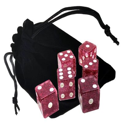 Set of (6) 16mm D6 Transparent Glitter Dice Standard Squared Corners ... Plus Black Velvet Cloth Pouch Bag (Purple)