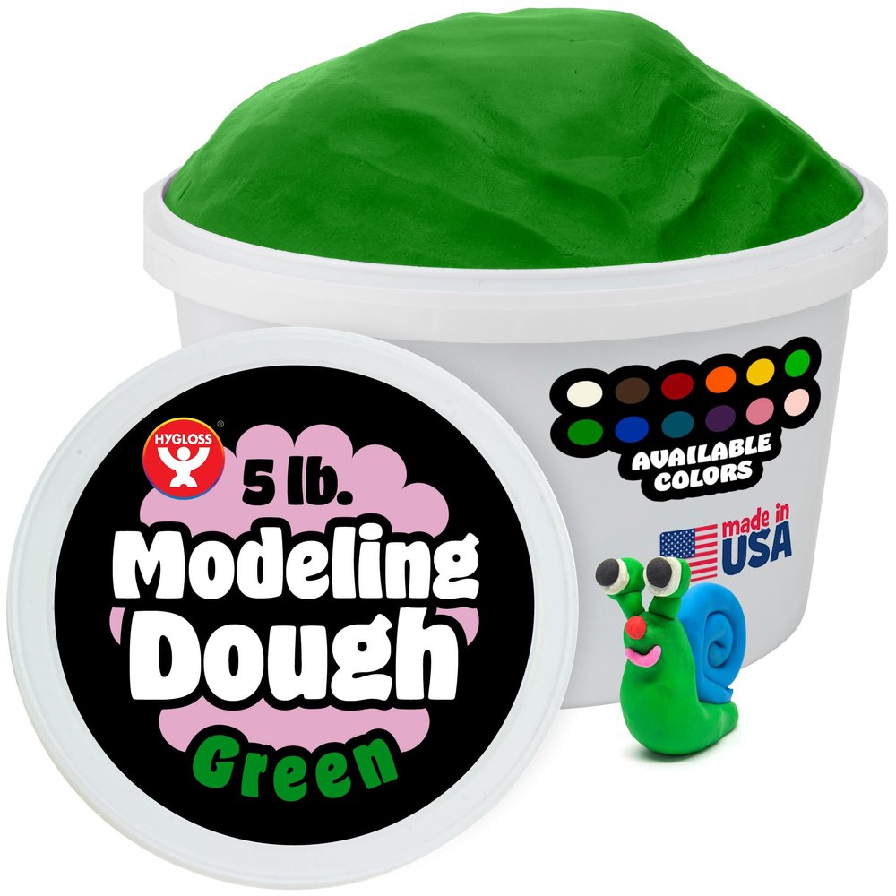 Hygloss Play Modeling Dough for Kids  Safe & Non-Toxic Sensory Dough for Arts and Crafts  5 lb Tub  Play Clay for Toddler Activities, Preschool Classroom Must-Haves  Green Color, Unscented