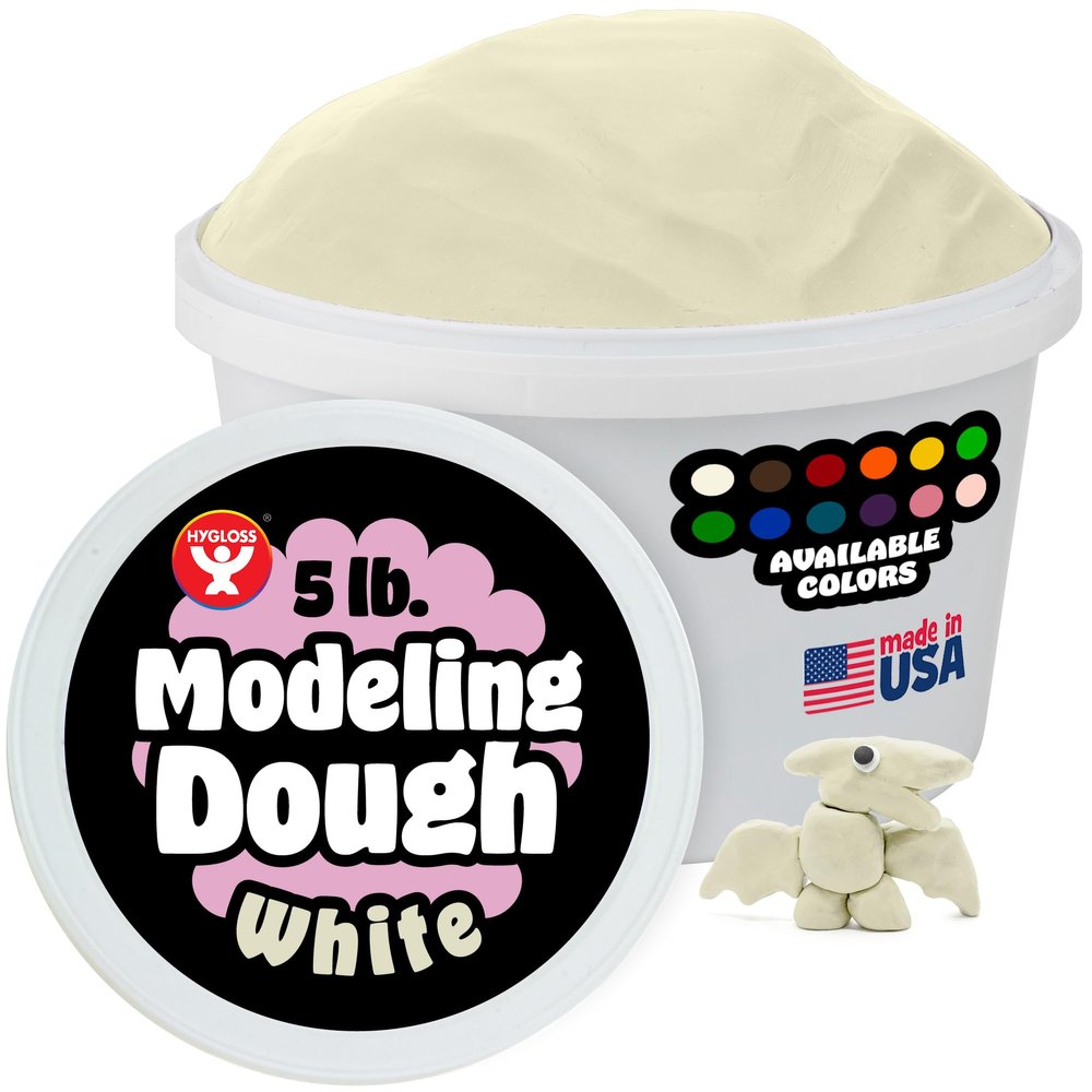 Hygloss Play Modeling Dough for Kids  Safe & Non-Toxic Sensory Dough for Arts and Crafts  5 lb Tub  Play Clay for Toddler Activities, Preschool Classroom Must-Haves  White Color, Unscented