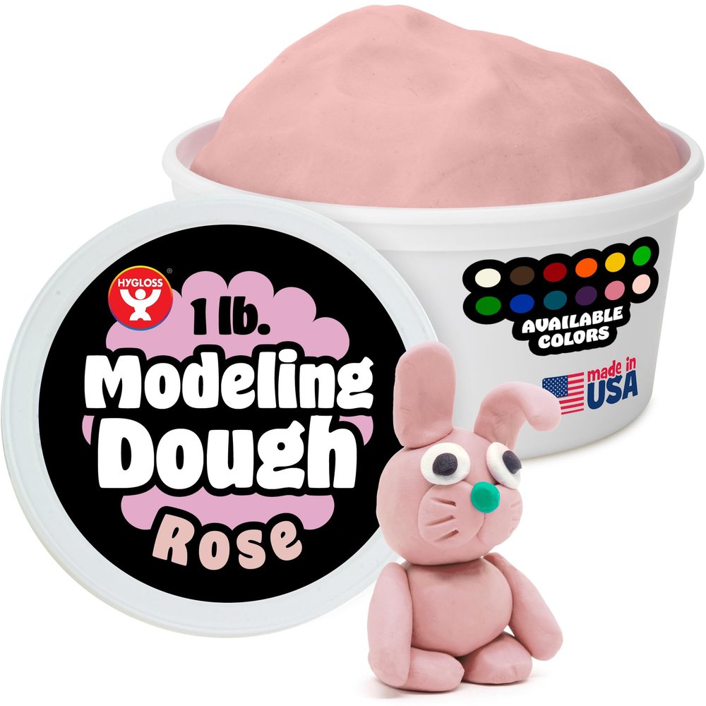 Hygloss Play Modeling Dough for Kids Safe & Non-Toxic Sensory Dough for Arts and Crafts 1 lb Tub Play Clay for Toddler Activities, Preschool Classroom Must-Haves Rose Color, Unscented