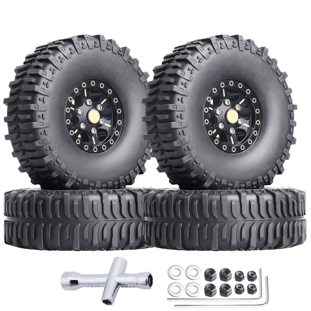 Hobbypark Brass 1.0 Beadlock Wheels and Tires for Traxxas TRX4M Upgrades Parts Axial SCX24 1/24 RC Crawler Replacement (4-Pack) (Tpye C)