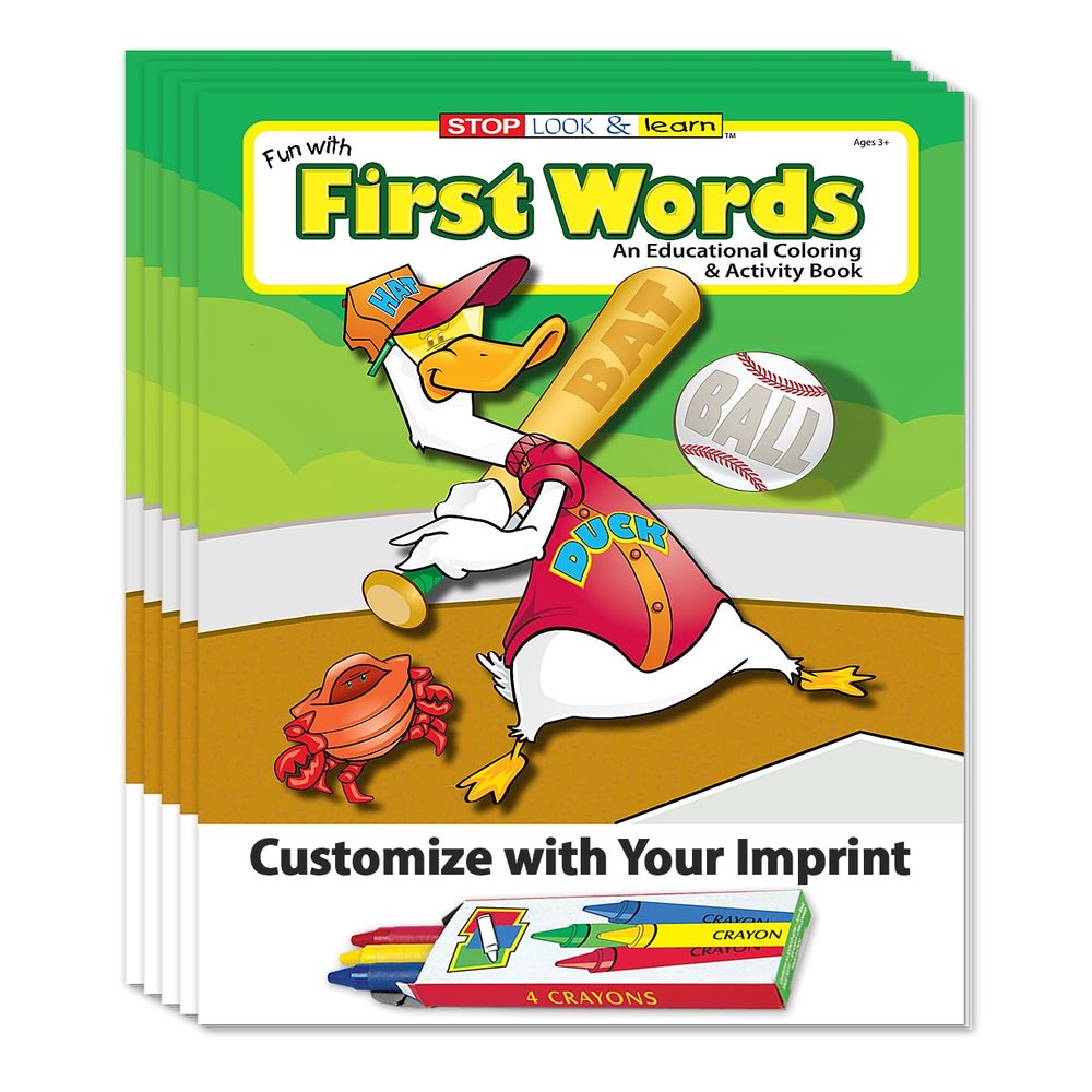 ZOCO First Words Custom Coloring Books for Kids (250 Bulk Pack, With Crayons) Preschool & Kindergarten Language Activity Books Early Reading, Vocabulary & Coloring Fun