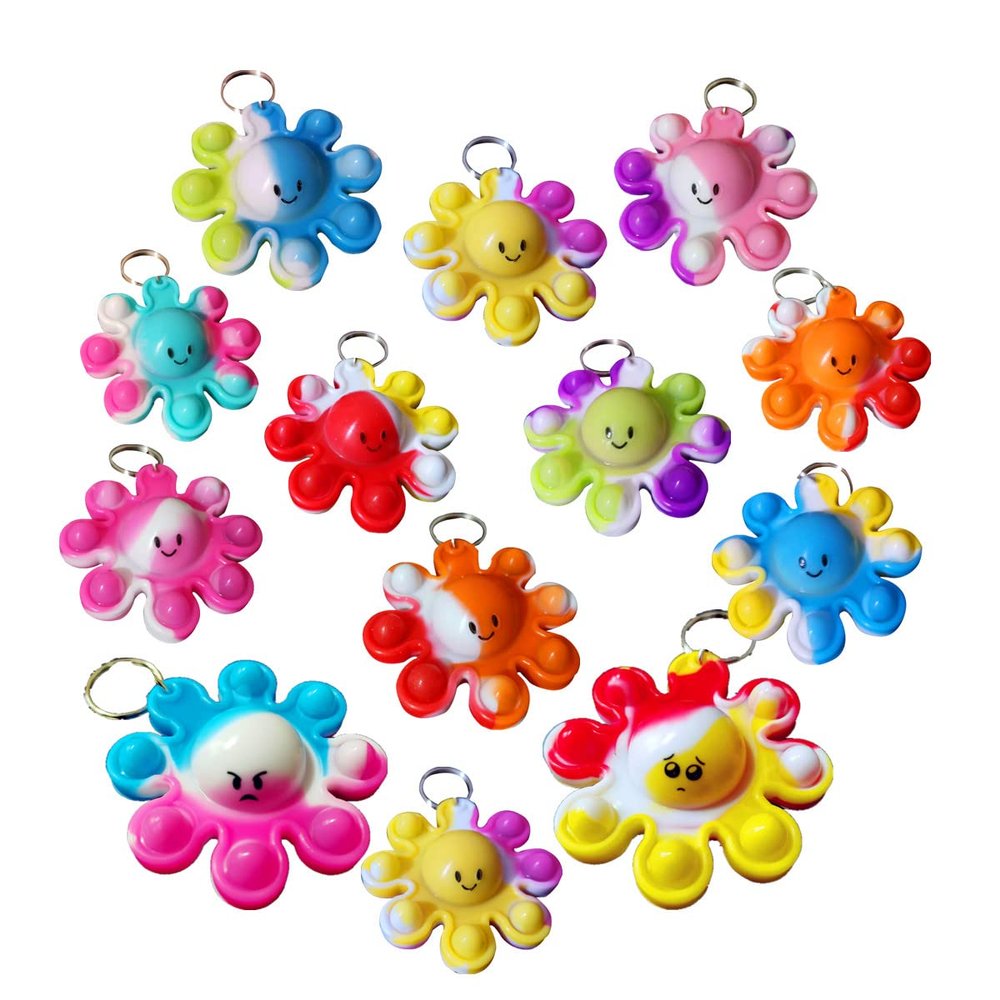 HOZKEAP 100 Packs Bulk Ocean Octopus Mini pop Fidget Assorted Color Cute Sea Creature Keychain,Boys and Girls Kids Birthday Party Favors,Classroom Students Supplies