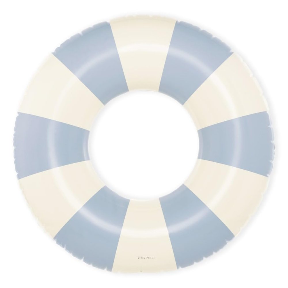 Petites Pommes Swimming Tube for Adults - Durable Inner Tube, Handprinted Classic Striped Design Pool Tubes, Soft Comfort Seaming, Packable Floats for Travel, Light Blue, 47 inch
