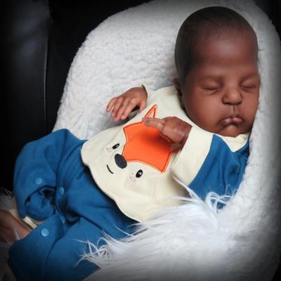 Angelbaby Cute Life Like 20 Inch Reborn Baby Doll Black Boy Sleeping, Realistic New Born African American Baby in Silicone Biracial Doll with Clothes Best Gift Sets for Adults & Kids