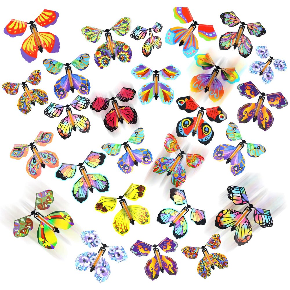 LOMIMOS 40PCS Flying Butterfly, Magic Wind Up Butterfly Toy Gift for Kids Surprise Explosion Box Wedding Birthday Party Book Greeting Card(20 Styles)