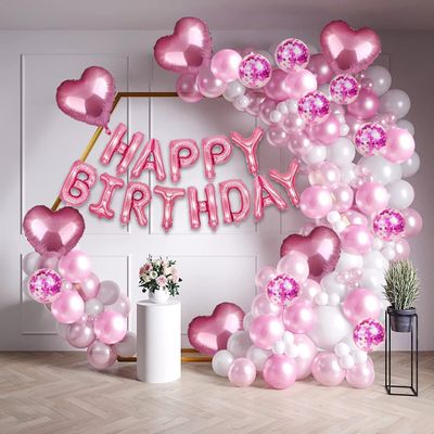 Happy Birthday Decorations for Girls Combo Kit- Pink Metallic Balloons, Letter Ballons, Foil Balloon, Confetti Ballon, Balloon Garland, Helium Balloons- Birthday Balloons for Decoration