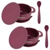 Bazzle Baby Silicone Suction Bowls with Suction with Lid and Spoon BPA Free Silicone, Baby Led Weaning, Stay Put Bowl for Toddler Kids, Bowl with Lid and Spoon 2 pack (Cran and Cran) view 1