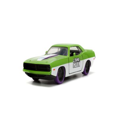 Jada Marvel 1:32 1973 Plymouth Barracuda Die-Cast Car & 1.65" She-Hulk Figure, Toys for Kids and Adults