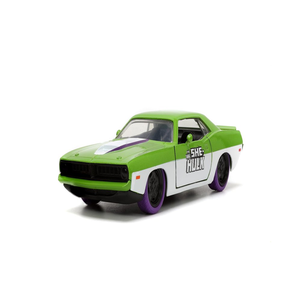 Jada Marvel 1:32 1973 Plymouth Barracuda Die-Cast Car & 1.65" She-Hulk Figure, Toys for Kids and Adults