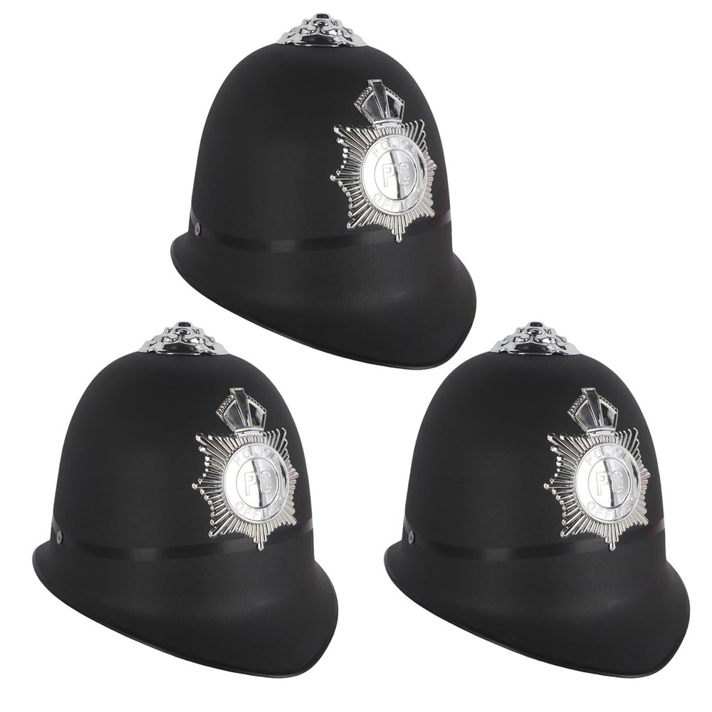 3 Pack Helmet Hat for Halloween Party Costumes (British Bobby Policeman Cop Officer)