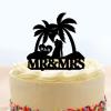 Tropical Beach Cake Toppers Personalized Mr And Mrs Wedding Cake Toppers Bride And Groom Under Palm Tree Keepsake Decoration Black Acrylic Couple Silhouette Cake Toppers with Initials view 1