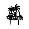 Tropical Beach Cake Toppers Personalized Mr And Mrs Wedding Cake Toppers Bride And Groom Under Palm Tree Keepsake Decoration Black Acrylic Couple Silhouette Cake Toppers with Initials view 2