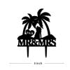 Tropical Beach Cake Toppers Personalized Mr And Mrs Wedding Cake Toppers Bride And Groom Under Palm Tree Keepsake Decoration Black Acrylic Couple Silhouette Cake Toppers with Initials view 3