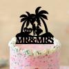 Wedding Cake Toppers Personalized Tropical Beach Cake Toppers with Initials Black Acrylic Wedding Cake Topper Mr Mrs Engagement Cake Decoration Rustic Gifts for Couple view 4