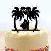Custom Cake Toppers Palm Tree with Bride And Groom Couple Wedding Cake Toppers Tropical Beach Theme Black Acrylic Cake Topper Mr & Mrs Silhouette Wedding Keepsake Decoration with Initials view 1