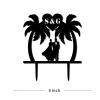 Custom Cake Toppers Palm Tree with Bride And Groom Couple Wedding Cake Toppers Tropical Beach Theme Black Acrylic Cake Topper Mr & Mrs Silhouette Wedding Keepsake Decoration with Initials view 3