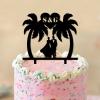 Custom Cake Toppers Palm Tree with Bride And Groom Couple Wedding Cake Toppers Tropical Beach Theme Black Acrylic Cake Topper Mr & Mrs Silhouette Wedding Keepsake Decoration with Initials view 4