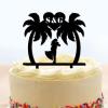 Travel Theme Wedding Cake Toppers Custom Mr And Mrs Cake Toppers Bride Groom with Palm Tree Cake Decoration Black Acrylic Couple Silhouette Cake Toppers with Initials view 1