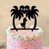 Travel Theme Wedding Cake Toppers Custom Mr And Mrs Cake Toppers Bride Groom with Palm Tree Cake Decoration Black Acrylic Couple Silhouette Cake Toppers with Initials view 4