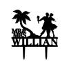 Custom Wedding Cake Toppers Bride And Groom Under Palm Tree in Beach Cake Toppers Tropical Beach Theme Black Acrylic Cake Topper Mr and Mrs Silhouette Engagement Cake Supplies with Last Name view 2