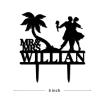 Custom Wedding Cake Toppers Bride And Groom Under Palm Tree in Beach Cake Toppers Tropical Beach Theme Black Acrylic Cake Topper Mr and Mrs Silhouette Engagement Cake Supplies with Last Name view 3