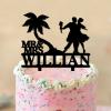 Custom Wedding Cake Toppers Bride And Groom Under Palm Tree in Beach Cake Toppers Tropical Beach Theme Black Acrylic Cake Topper Mr and Mrs Silhouette Engagement Cake Supplies with Last Name view 4