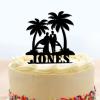 Tropical Beach Cake Toppers Personalized Mr And Mrs Wedding Cake Toppers Bride Groom with Palm Tree Keepsake Decoration Black Acrylic Couple Silhouette Cake Toppers with Last Name view 1
