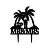 Bride And Groom Under Palm Tree Cake Toppers Mr And Mrs Silhouette Wedding Cake Toppers Custom Initials Tropical Beach Theme Wedding Cake Toppers Married Cake Decoration for Party view 2