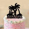 Bride And Groom Under Palm Tree Cake Toppers Mr And Mrs Silhouette Wedding Cake Toppers Custom Initials Tropical Beach Theme Wedding Cake Toppers Married Cake Decoration for Party view 4