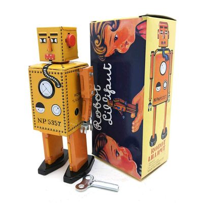 Charmgle Vintage Tin Toy Clockwork Walking Robot Spring Wind-up Toys Christmas Stocking Stuffers Party Favor Adult Gifts Medium (Yellow)