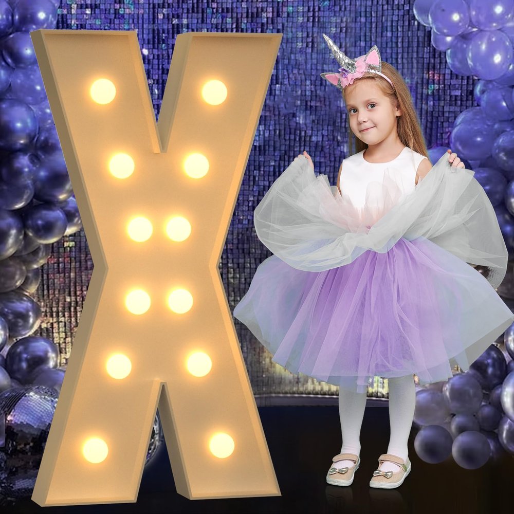 Mixifox Marquee Letters 4 Feet Tall, 4FT Large Light up Letters X, Big Sign X with Warm White Light for 15th XV Birthday Wedding Proposal Engagement Graduation Party Backdrop Decorations