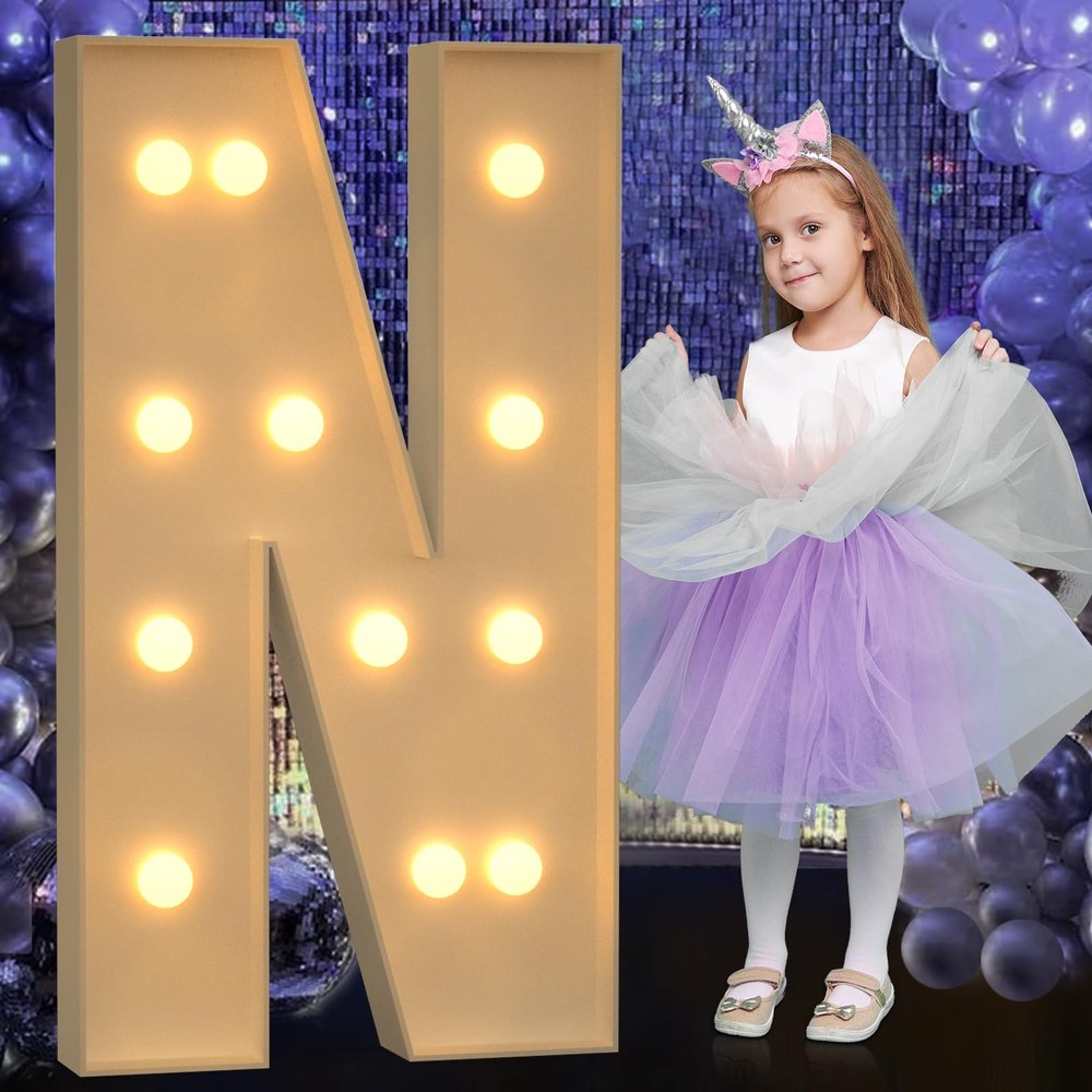 Mixifox Marquee Letters 4 Feet Tall, 4FT Large Light up Letters N, Big Sign N with Warm White Light for Birthday Wedding Proposal Engagement Graduation Party Backdrop Decorations