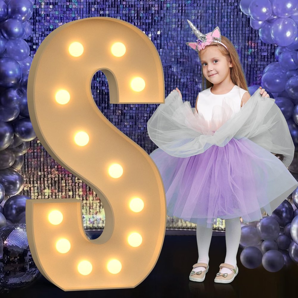 Mixifox Marquee Light Up Letters, 4FT Marquee Letters, Large Light Up Letter for Party Decor, Mosaic Balloon Frame, Cardboard Letter for Birthday Wedding Engagement Party Decorations, Giant Letter S