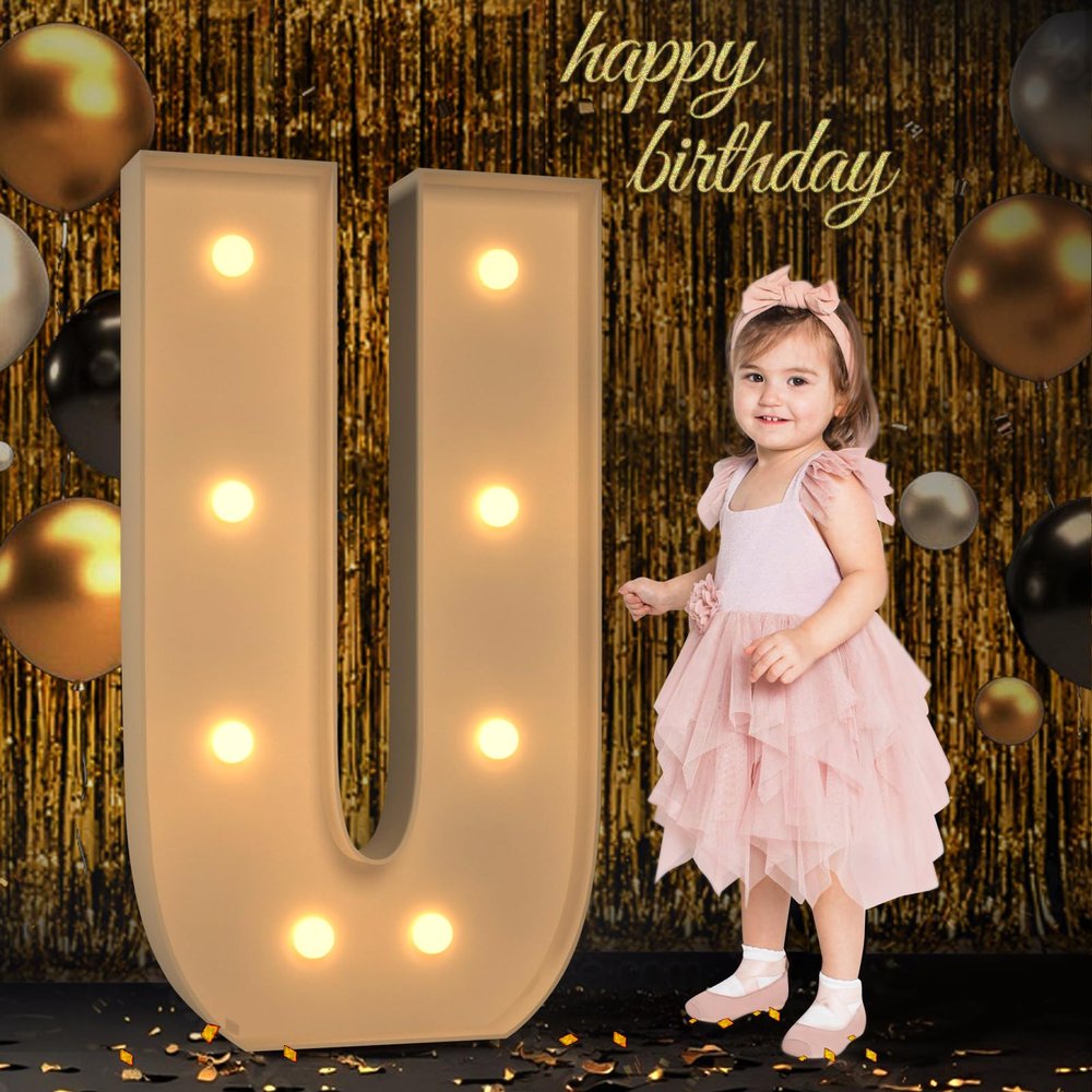 Mixifox Marquee Letters 3 Feet Tall, 3FT Large Light up Letters U, Big Sign U with Warm White Light for Birthday Wedding Proposal Engagement Graduation Party Backdrop Decorations
