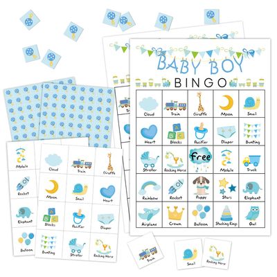 RLCNOT Bingo, 24 Players Bingo, for Shower Party, Gender Reveal Party, Blue Shower, Reception Activity Supplies - 003