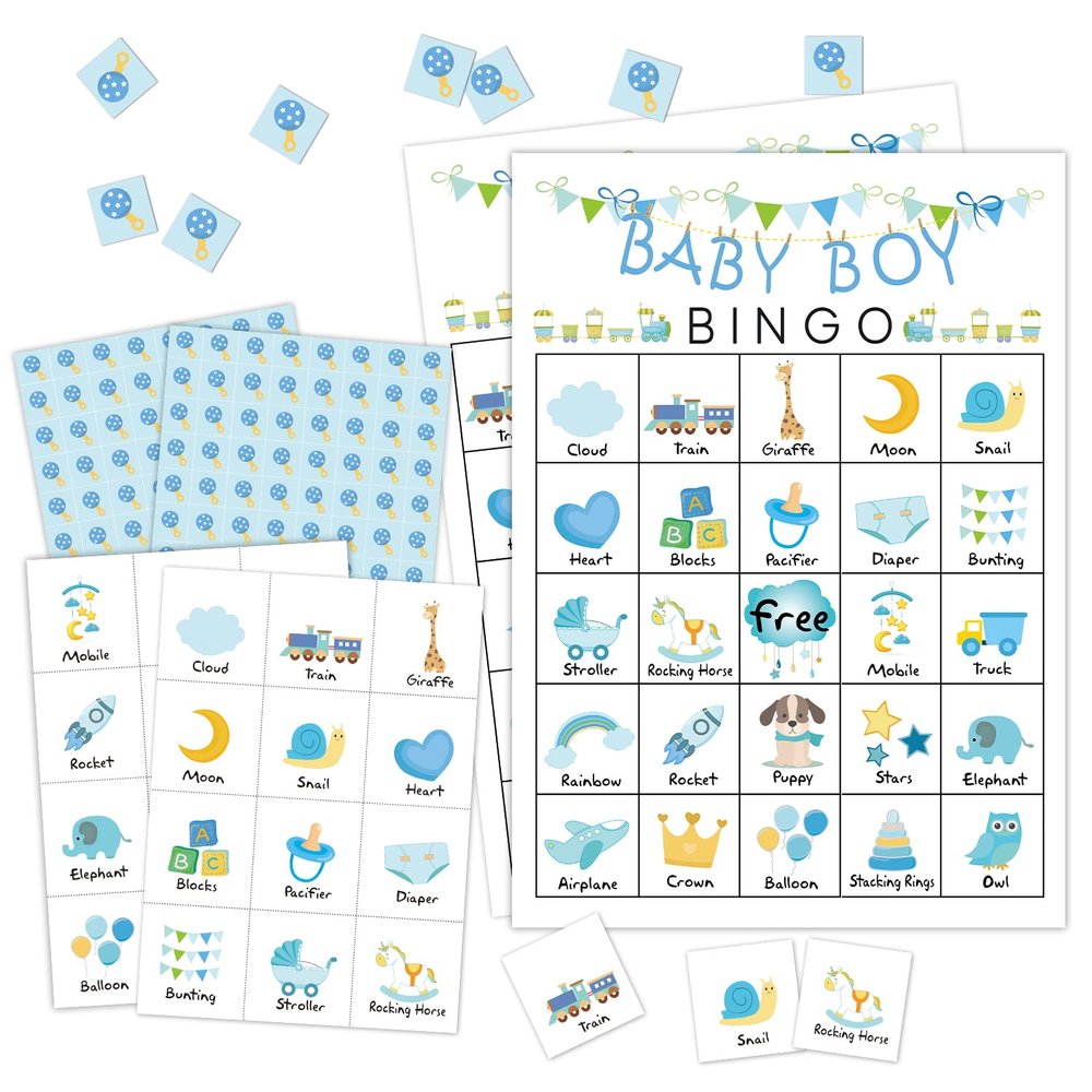 RLCNOT Bingo, 24 Players Bingo, for Shower Party, Gender Reveal Party, Blue Shower, Reception Activity Supplies - 003