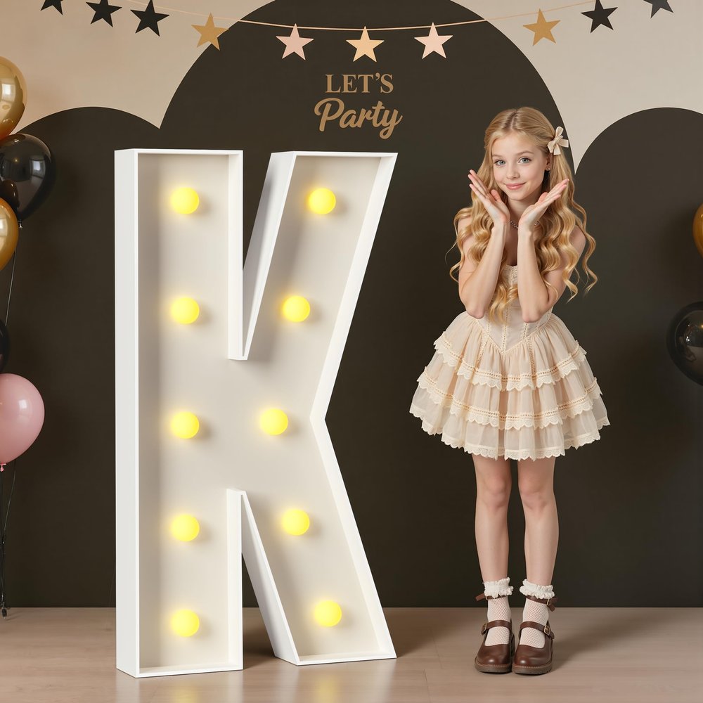 Mixifox Marquee Letters 4 Feet Tall, 4FT Large Light up Letters K, Big Sign K with Warm White Light for Birthday Wedding Proposal Engagement Graduation Party Backdrop Decorations